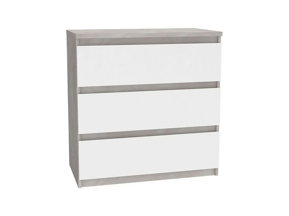 Commode CHELSEA 3 Tiroirs - Couleur blanc/beton clair - L 77,2 x P 42 x H 79,9 cm
