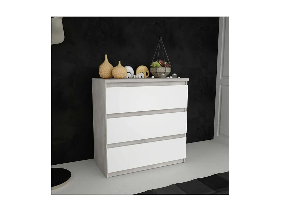 Commode CHELSEA 3 Tiroirs - Couleur blanc/beton clair - L 77,2 x P 42 x H 79,9 cm