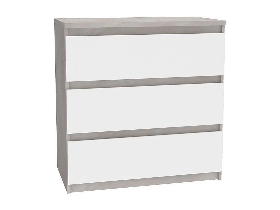 Commode CHELSEA 3 Tiroirs - Couleur blanc/beton clair - L 77,2 x P 42 x H 79,9 cm