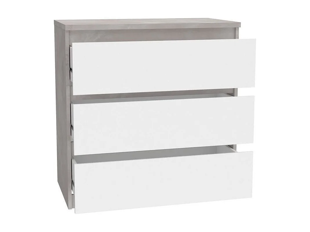 Commode CHELSEA 3 Tiroirs - Couleur blanc/beton clair - L 77,2 x P 42 x H 79,9 cm