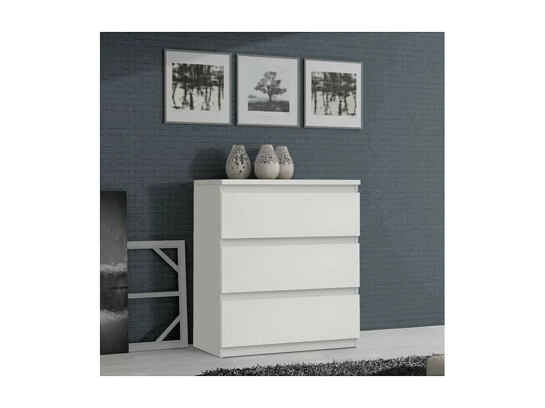 Commode CHELSEA 3 Tiroirs - Couleur blanc mat - L 77,2 x P 42 x H 79,9 cm