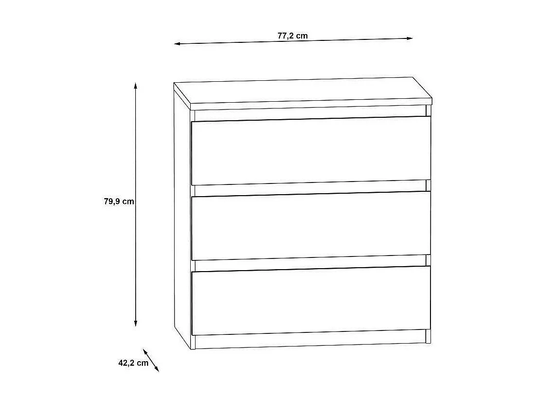 Commode CHELSEA 3 Tiroirs - Couleur blanc mat - L 77,2 x P 42 x H 79,9 cm