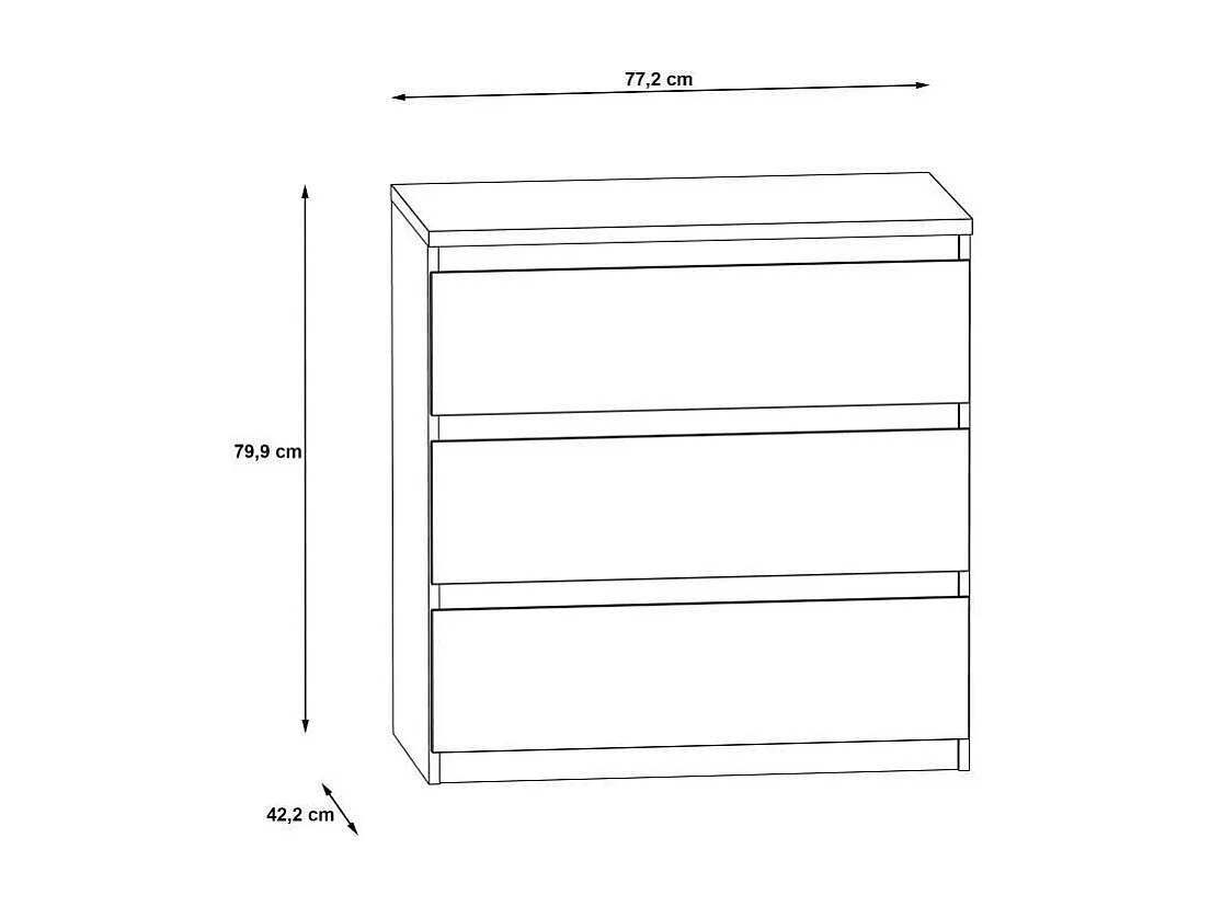 Komoda CHELSEA 3 Szuflady Biały Mat - S 77,2 x G 42 x W 79,9 cm