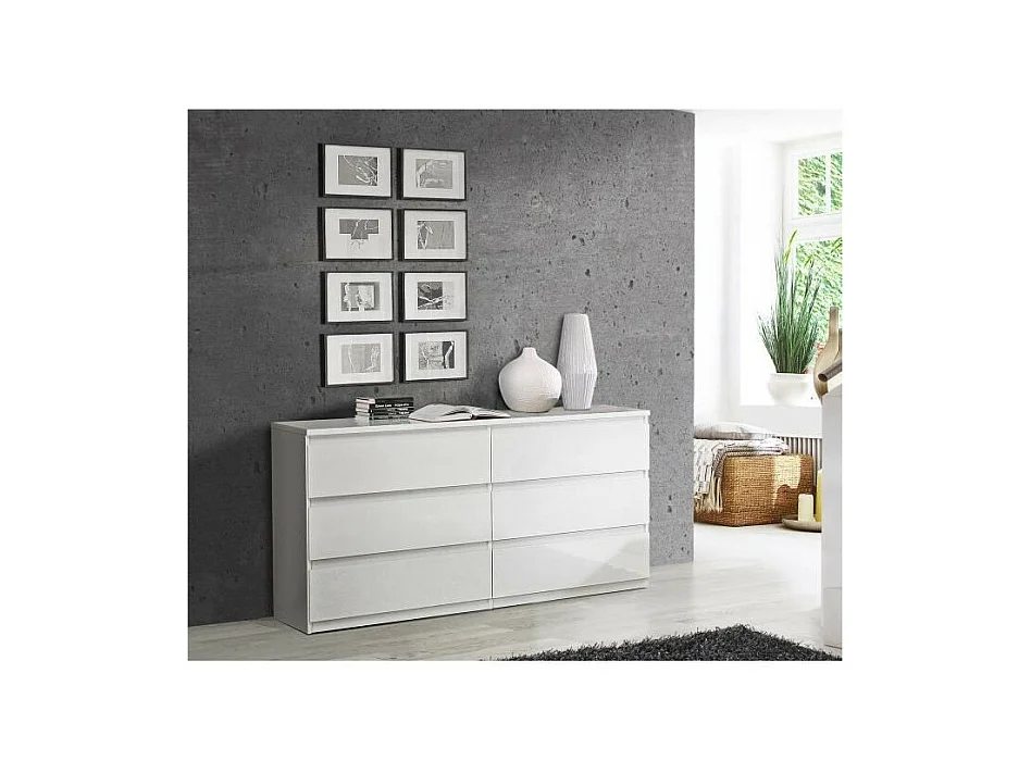 Commode CHELSEA 6 Tiroirs - Couleur blanc mat - L 154 x P 42,2 x H 79,9 cm