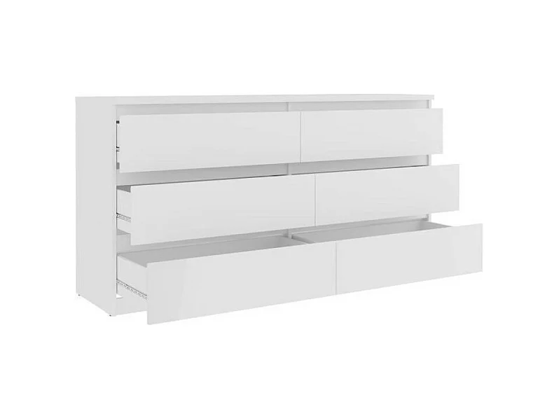 Commode CHELSEA 6 Tiroirs - Couleur blanc mat - L 154 x P 42,2 x H 79,9 cm