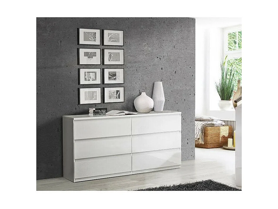 Commode CHELSEA 6 Tiroirs - Couleur blanc mat - L 154 x P 42,2 x H 79,9 cm