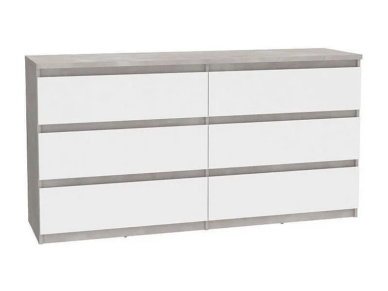 Cómoda CHELSEA de 6 cajones - Blanco/Color hormigón claro - 154 x 42,2 x 79,9 cm
