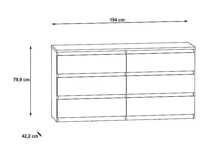 Cómoda CHELSEA de 6 cajones - Blanco/Color hormigón claro - 154 x 42,2 x 79,9 cm