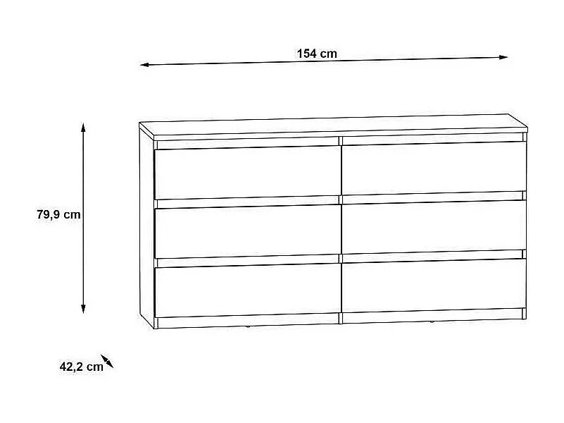 Cómoda CHELSEA de 6 cajones - Blanco/Color hormigón claro - 154 x 42,2 x 79,9 cm