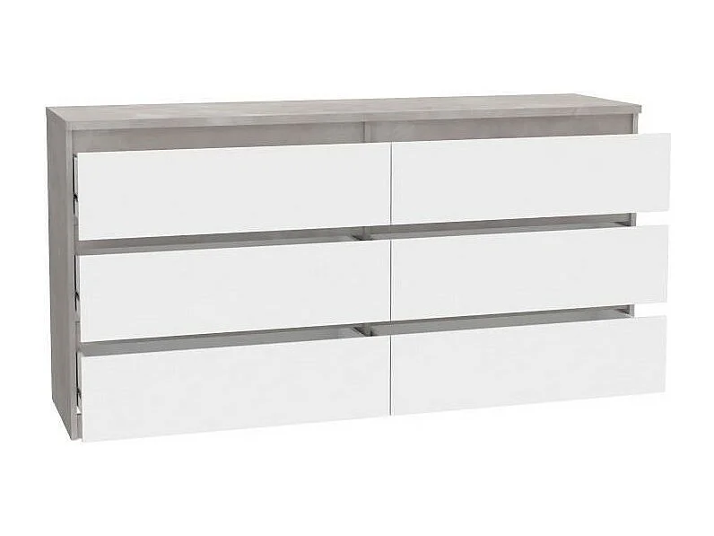 Cómoda CHELSEA de 6 cajones - Blanco/Color hormigón claro - 154 x 42,2 x 79,9 cm