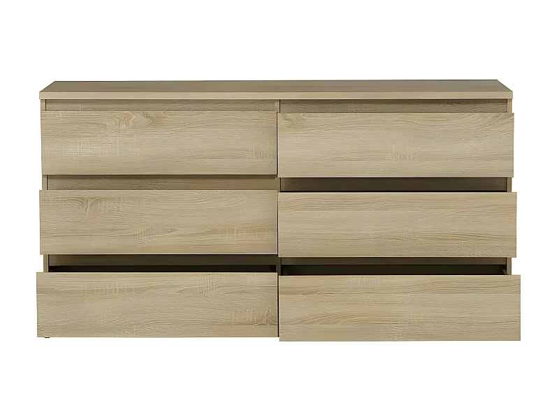 Commode CHELSEA 6 Tiroirs - Couleur chene - L 154 x P 42,2 x H 79,9 cm