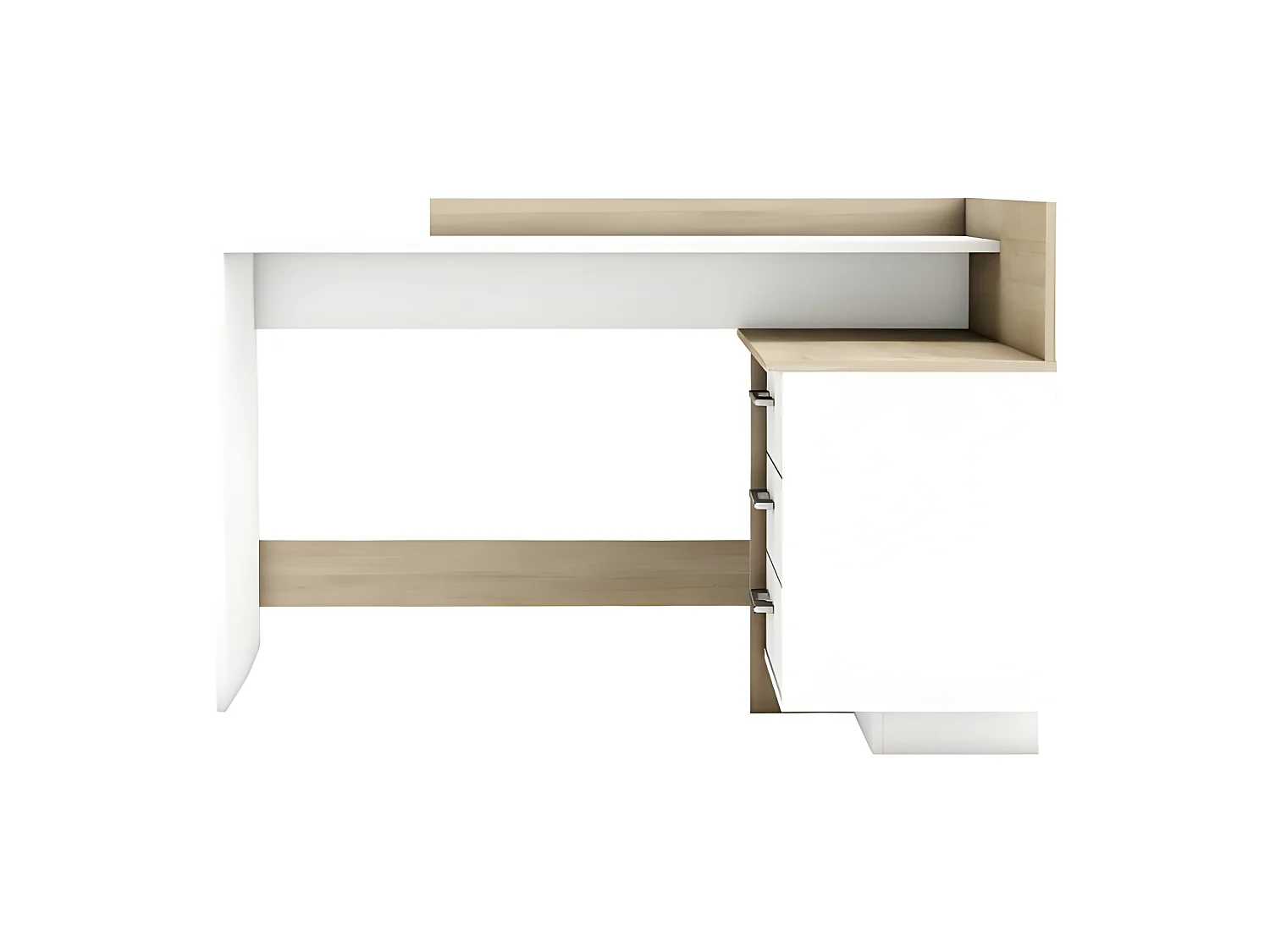 Eckschreibtisch mit 3 Schubladen Eiche/Weiß - L 128,5 x T 105,7 x H 83,2 cm