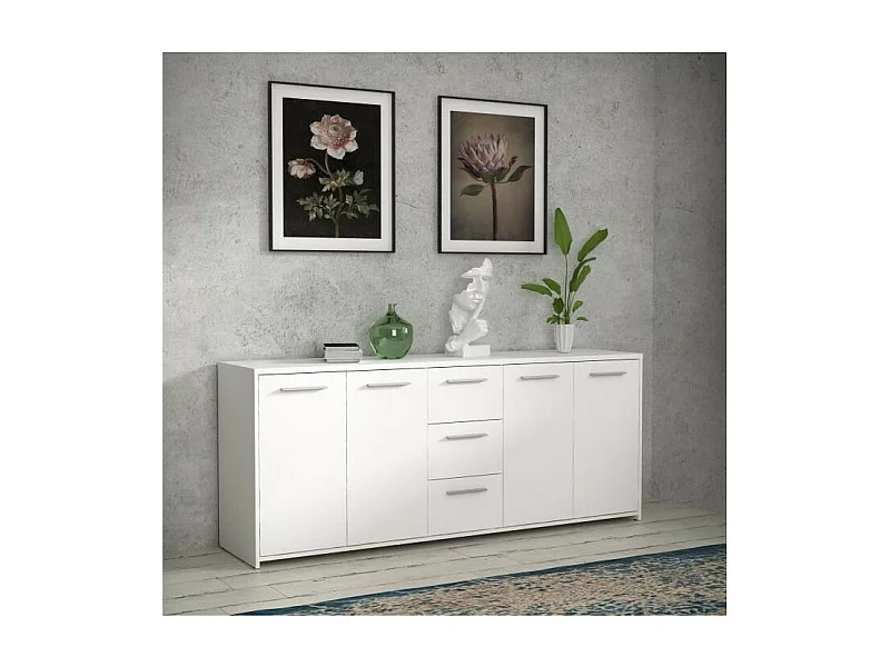 Credenza bassa Bianco opaco 4 ante 3 cassetti 179 x 42 x 74,5 cm