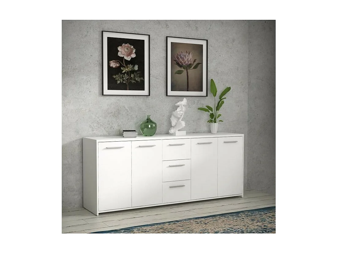 Credenza bassa Bianco opaco 4 ante 3 cassetti 179 x 42 x 74,5 cm