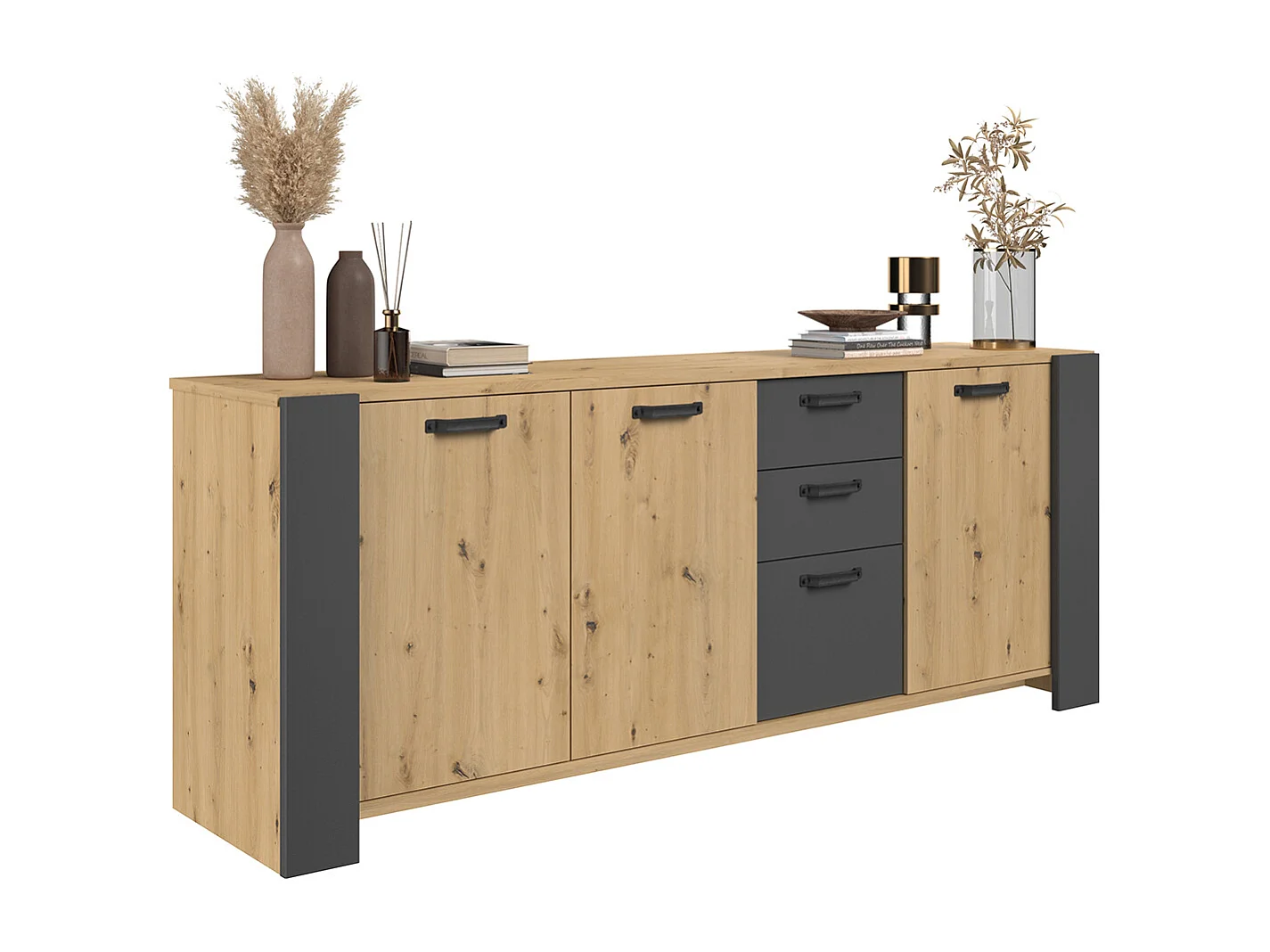 Buffet 3 porte e 3 cassetti decorato 'Ferro Antico' Travis