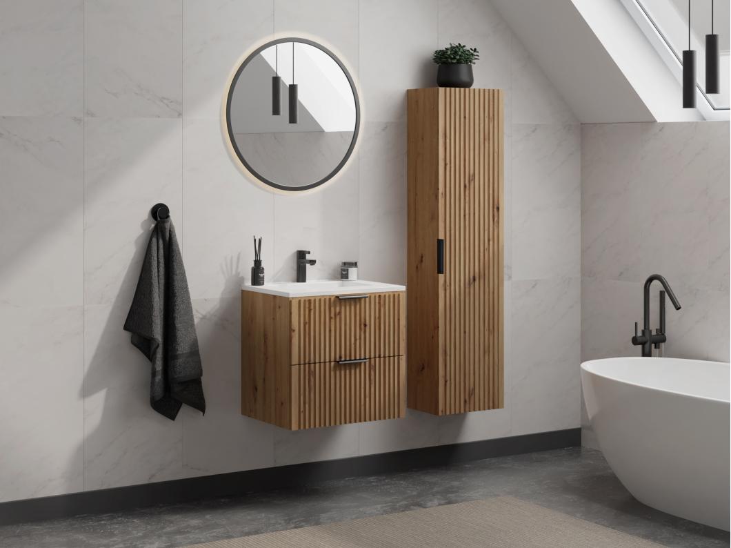Colonne de salle de bain suspendue striée - Naturel clair - H140 cm - ZEVARA