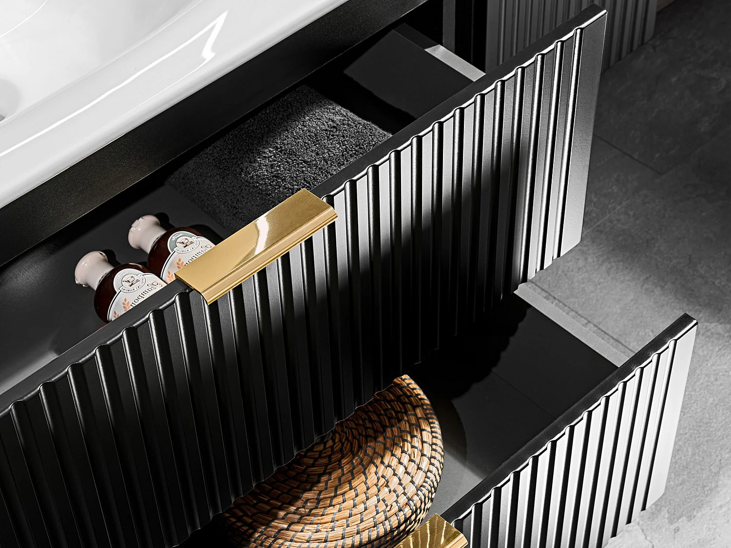 Meuble sous vasque suspendu strié - Noir - L60 cm - ZEVARA