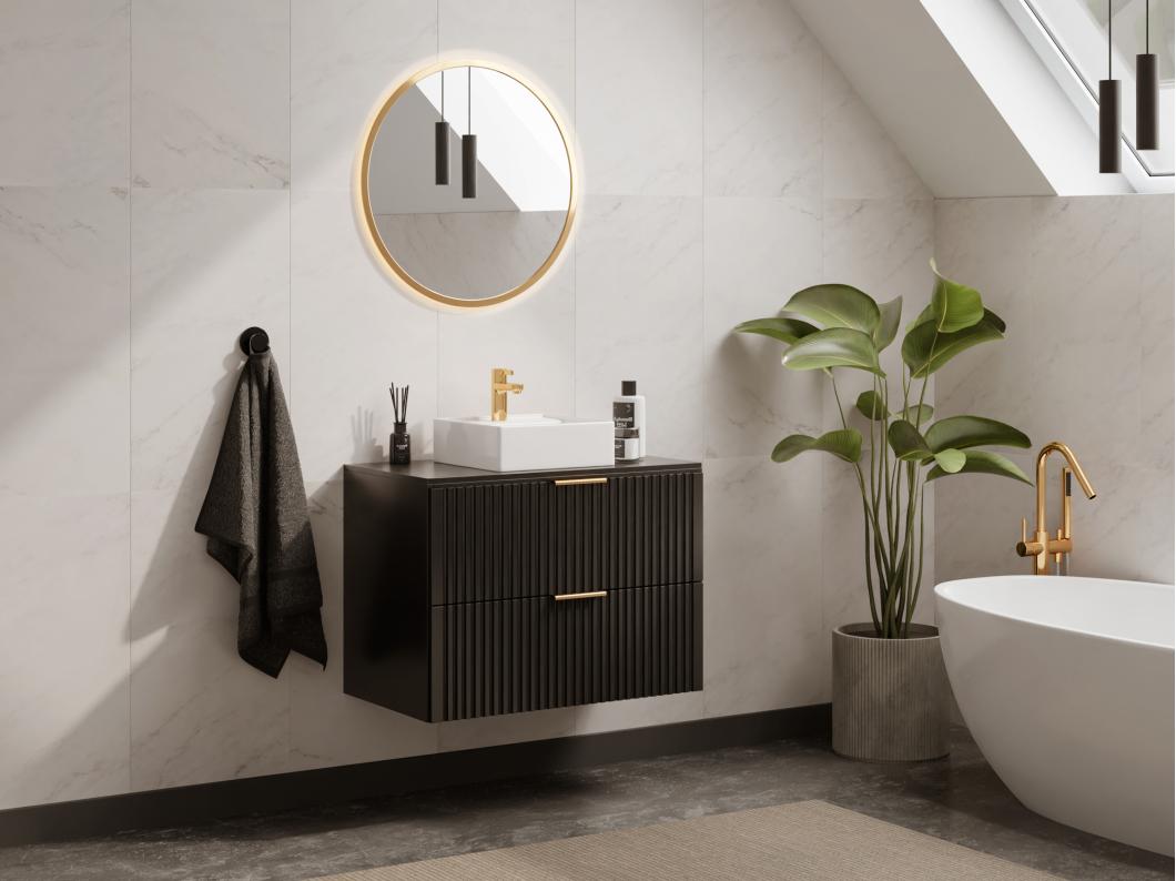 Meuble sous vasque suspendu strié - Noir - L80 cm - ZEVARA