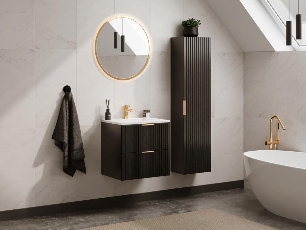 Badhochschrank hängend - Streifenoptik - Schwarz - 140 cm - ZEVARA günstig online kaufen