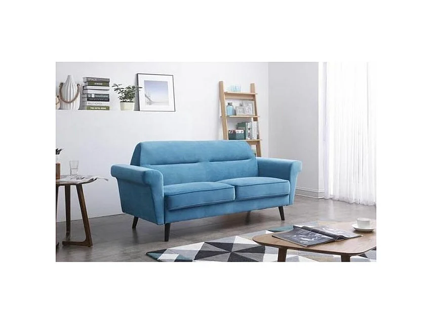 Scandinavische 3-zitsbank in Bay blue fluweel