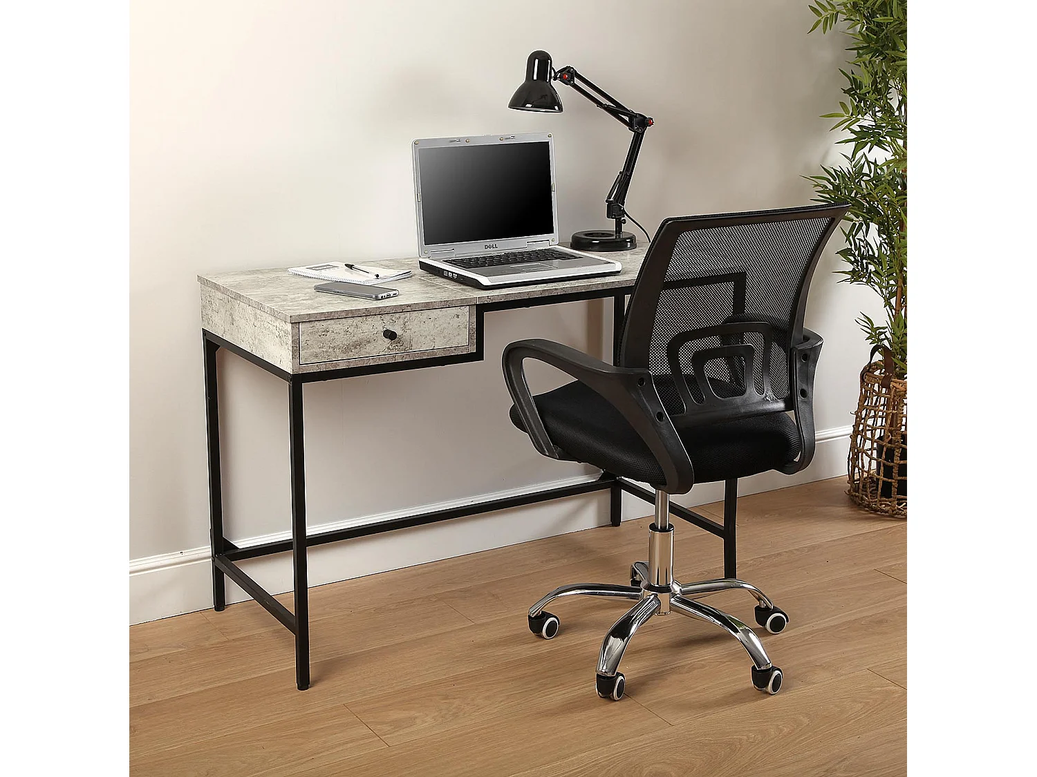 Jack Scrivania per Computer e Scrittoio Salvaspazio, Piccolo Tavolo da Ufficio, Salotto o Studio di Casa, Grigio, 76x48x110cm