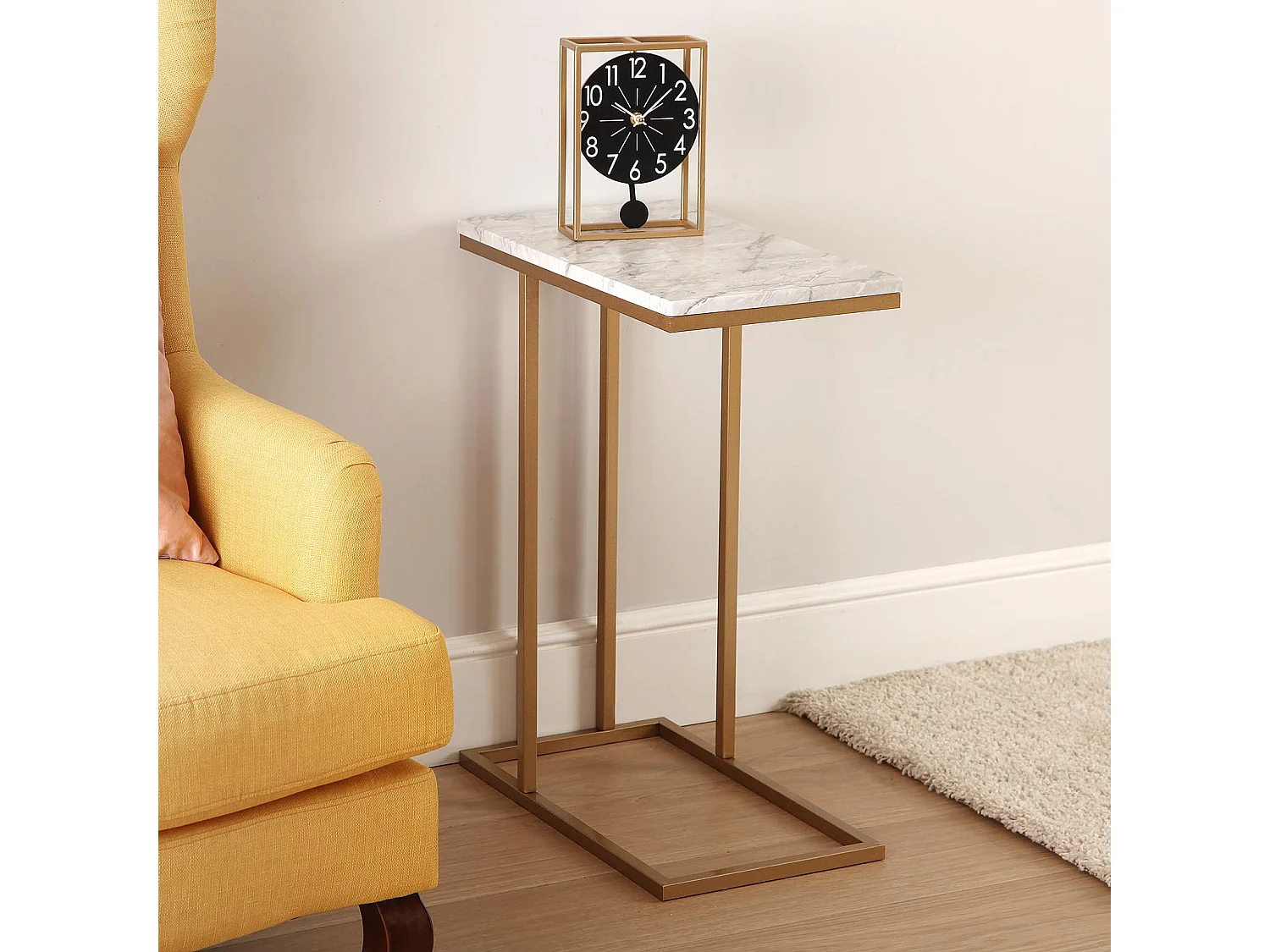 Table d'appoint Padua, 61 x 26 x 46 cm, Bois et métal, Marbre et or