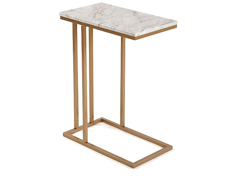 Table d'appoint Padua, 61 x 26 x 46 cm, Bois et métal, Marbre et or
