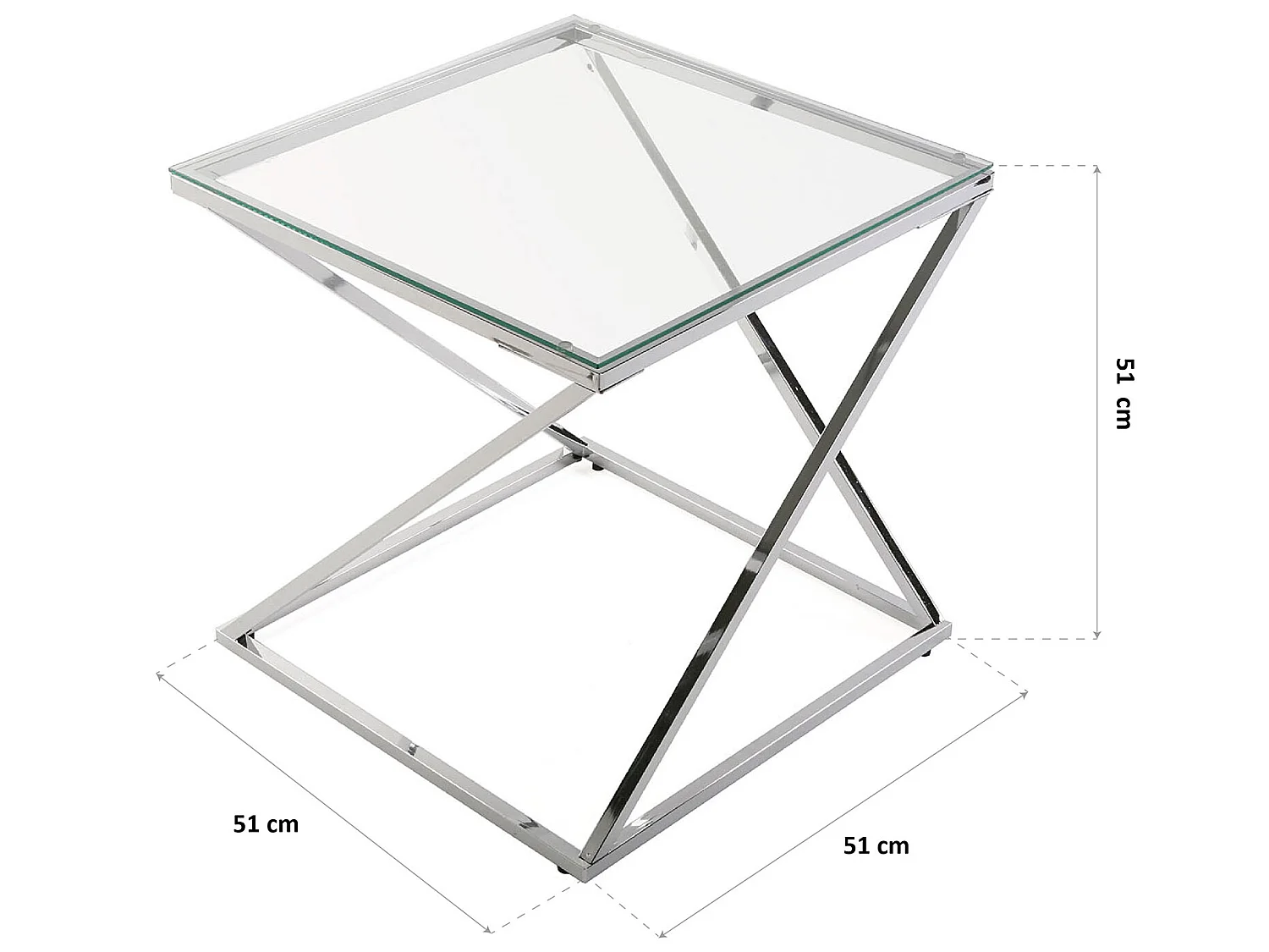 Table d'appoint Trento, 51 x 51 x 51 cm, Verre et métal, Argenté