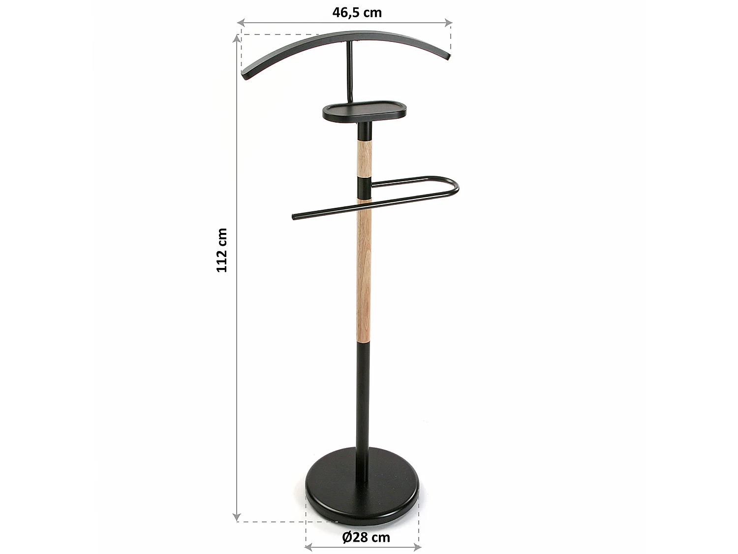 Valet de Chambre Holstebro, 112 x 28,8 x 46,5 cm, Métal et Bois, Noir