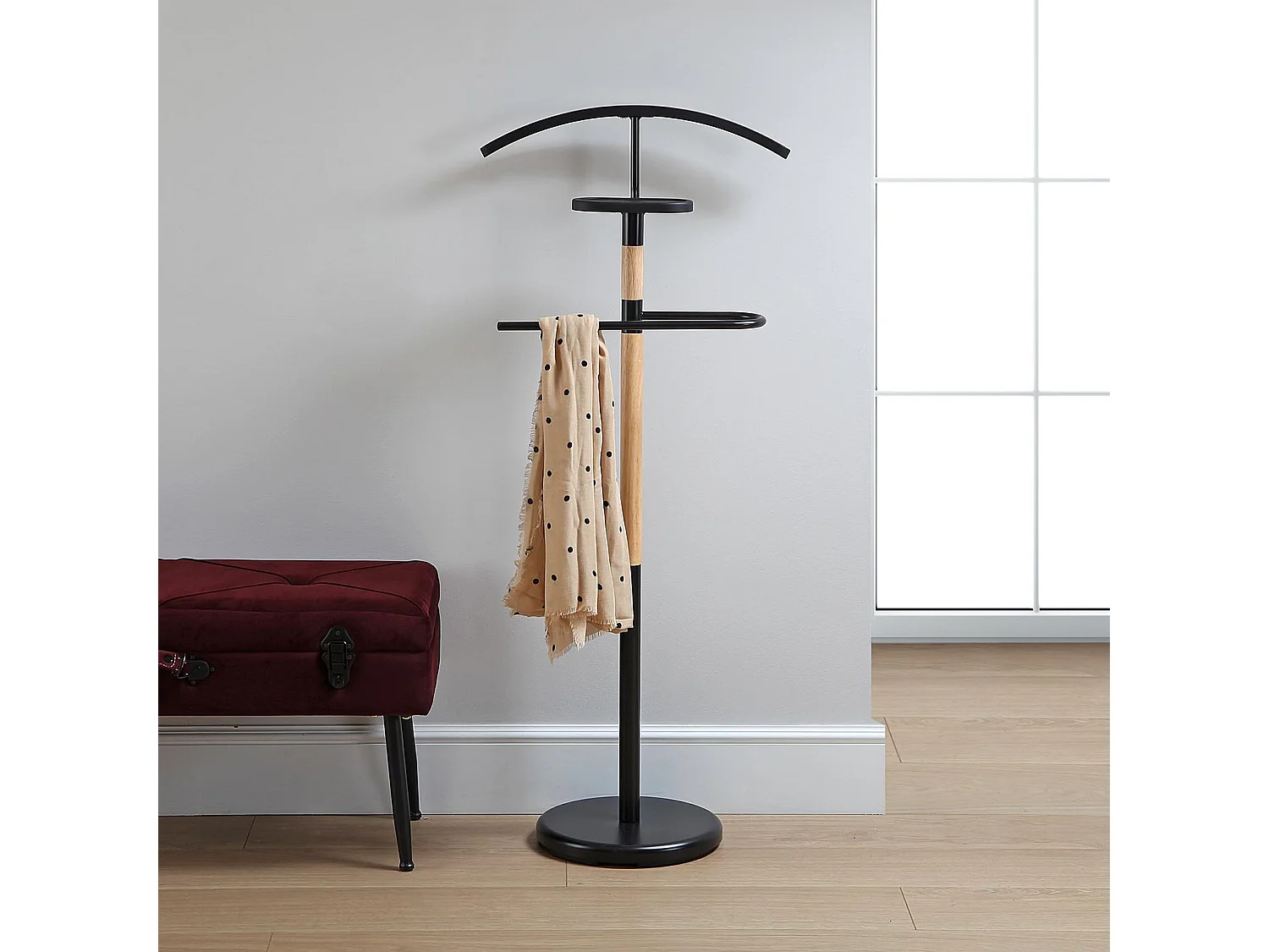 Holstebro Servo Muto Moderno e Multifunzionale, Appendiabiti Indossatore per Camera da Letto e Spogliatoio, Nero, 112x28,8x46,5cm