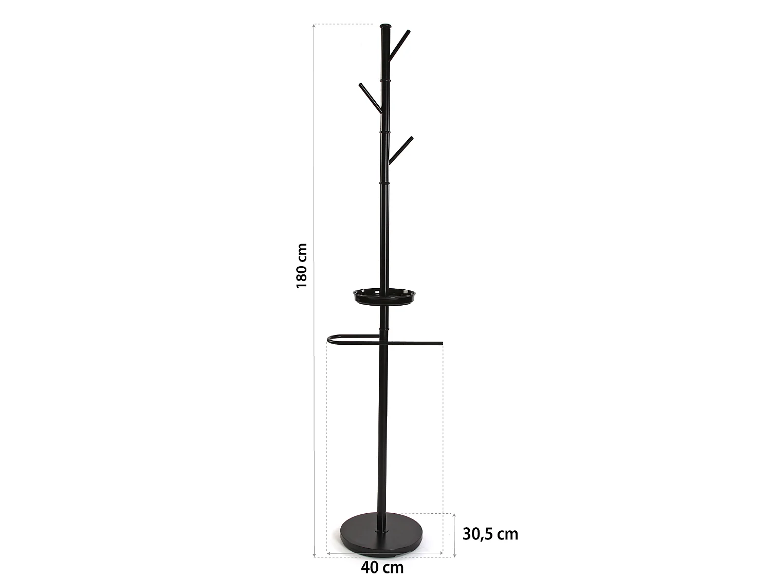 Valet de Chambre Noa, 180 x 30,5 x 40 cm, Métal, Noir