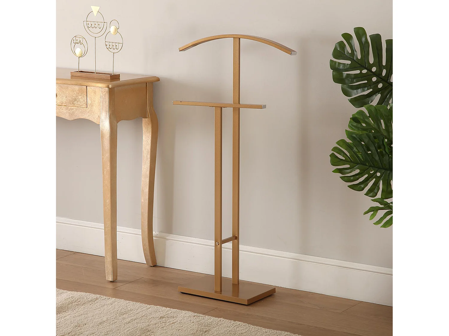 Lund Servo Muto Moderno e Multifunzionale, Appendiabiti Indossatore per Camera da Letto e Spogliatoio, Oro, 100x20x52cm