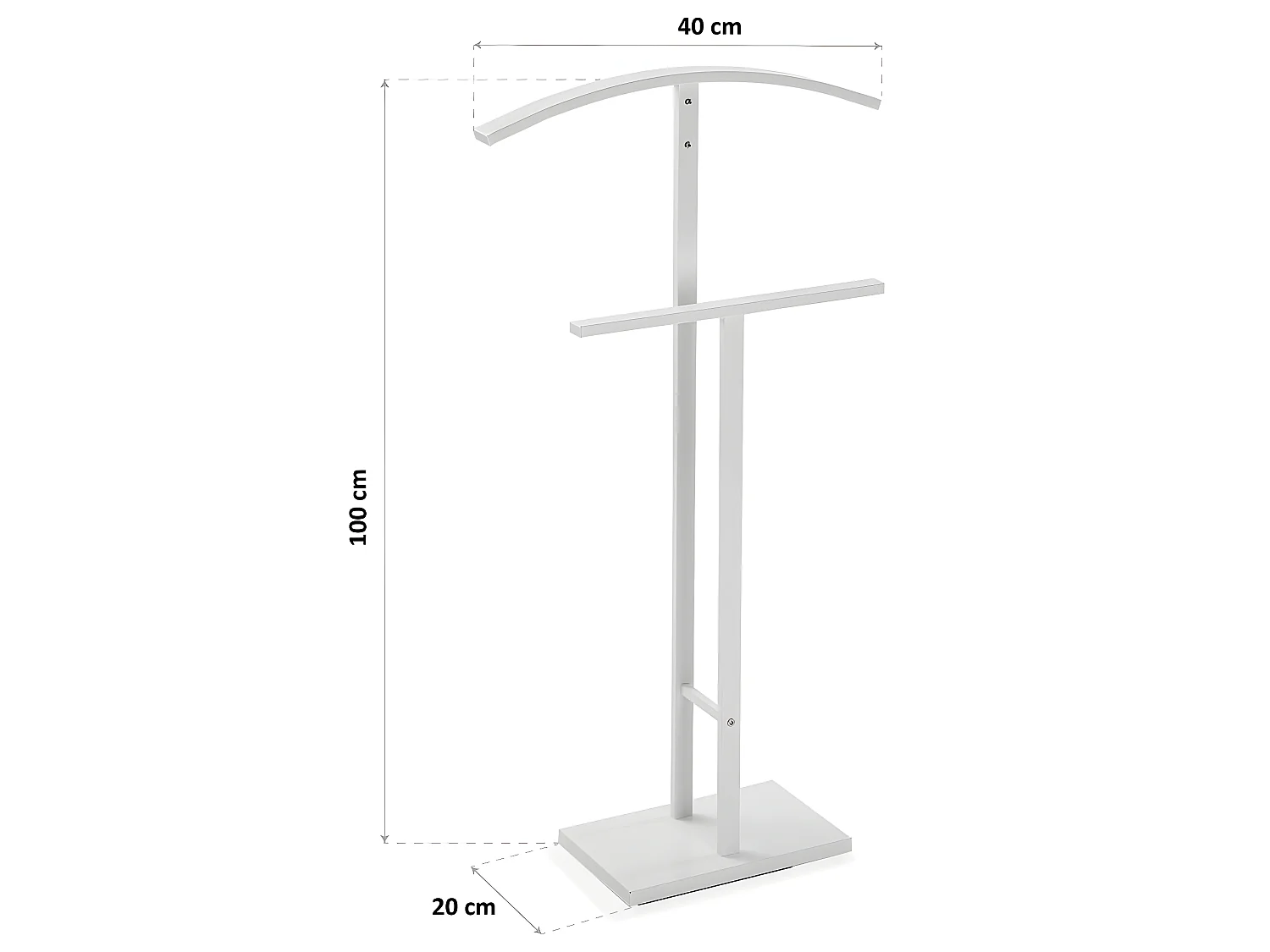 Valet de Chambre Lund, 100 x 20 x 52 cm, Acier, Blanc