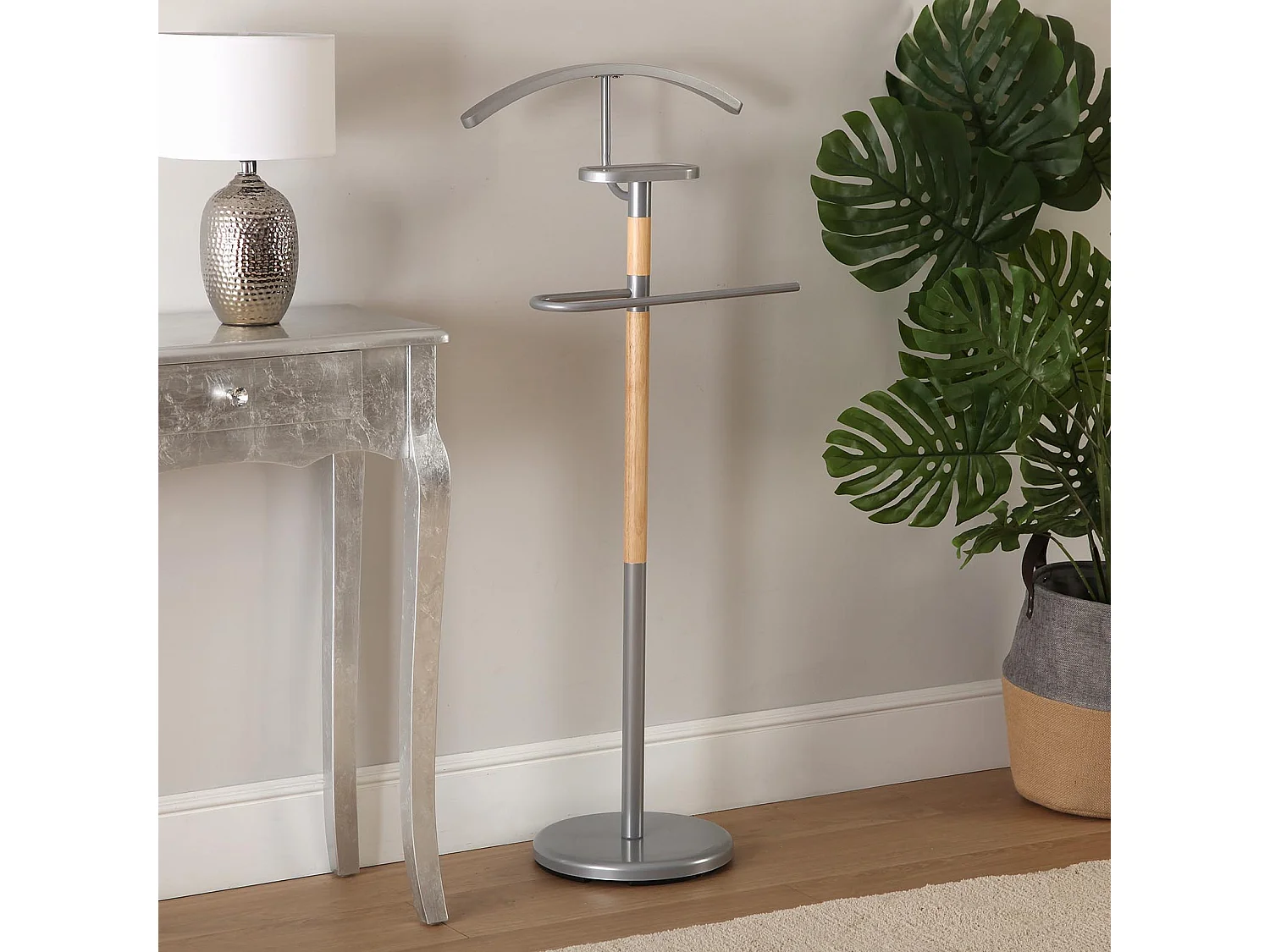 Valet de Chambre Holstebro, 112 x 28,8 x 46,5 cm, Métal et Bois, Gris