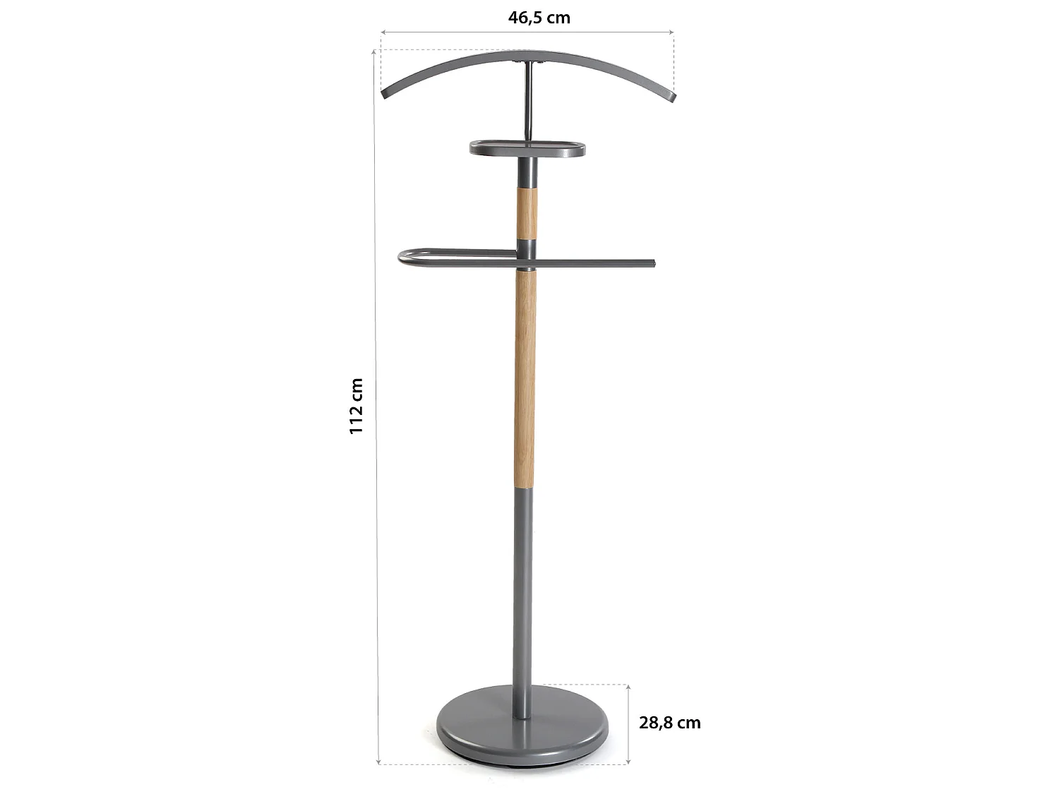 Valet de Chambre Holstebro, 112 x 28,8 x 46,5 cm, Métal et Bois, Gris