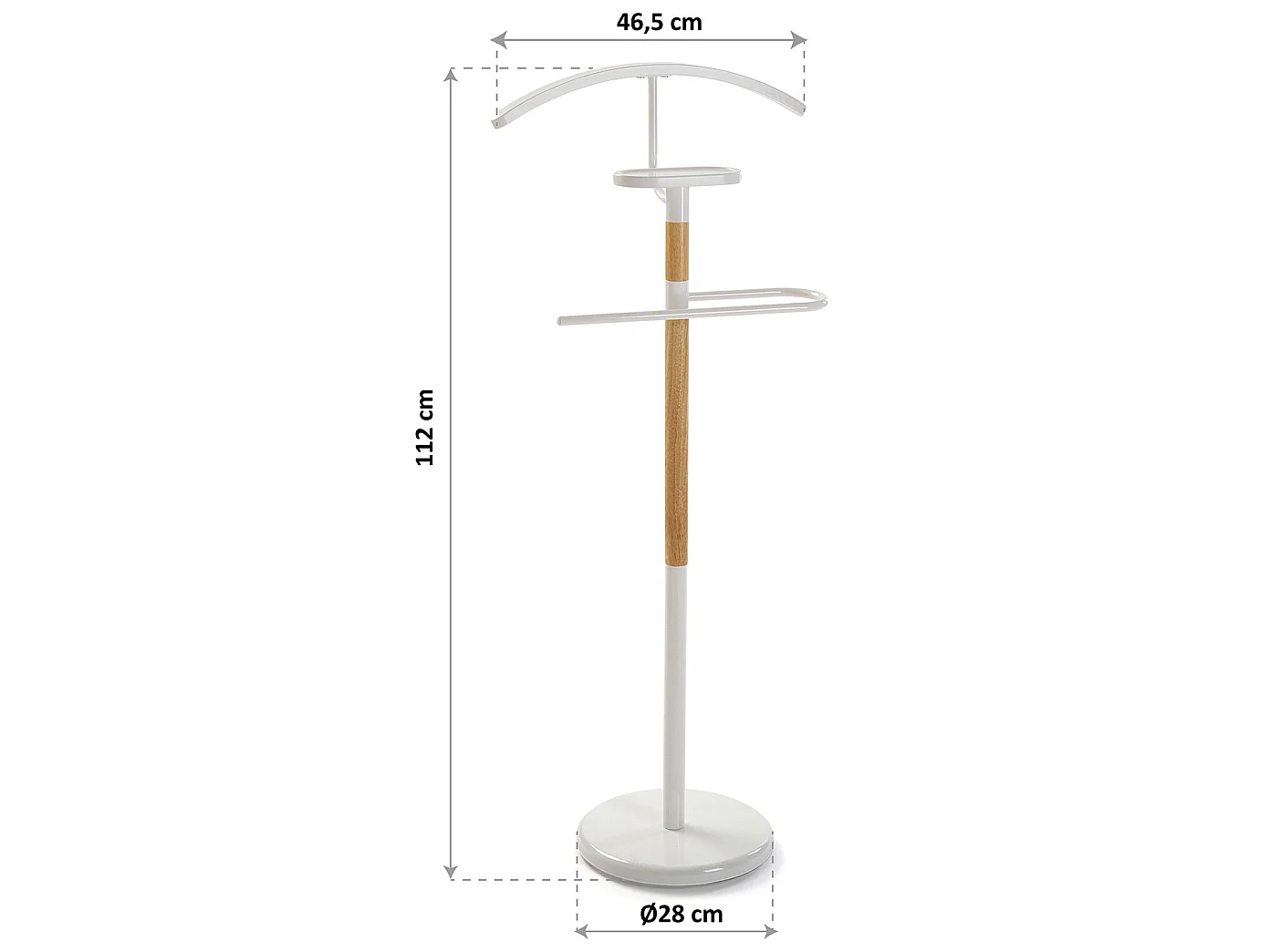 Holstebro Servo Muto Moderno e Multifunzionale, Appendiabiti Indossatore per Camera da Letto e Spogliatoio, Bianco, 112x28,8x46,5cm