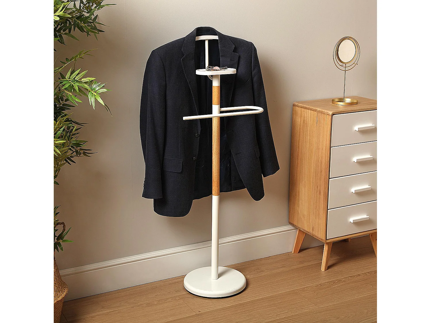 Valet de Chambre Holstebro, 112 x 28,8 x 46,5 cm, Métal et Bois, Blanc