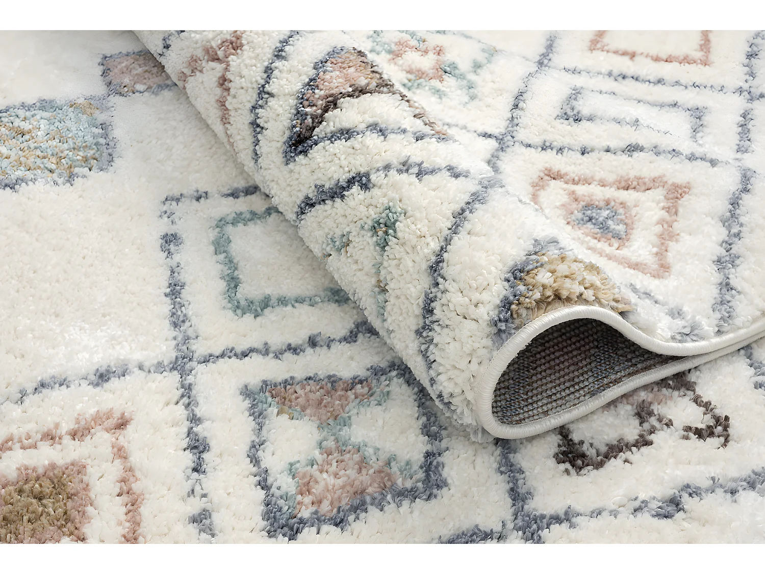 Tapis de salon - laine - franges - crème  - polypropylène - 120x170 cm