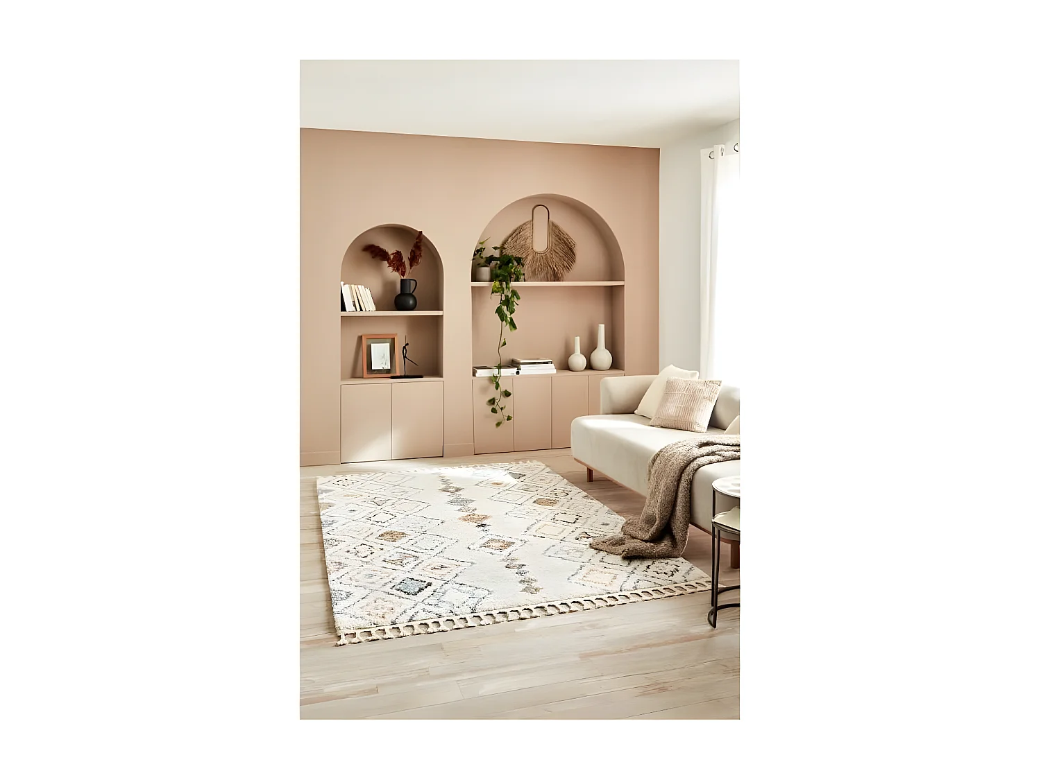 Tapis de salon - laine - franges - crème  - polypropylène - 120x170 cm