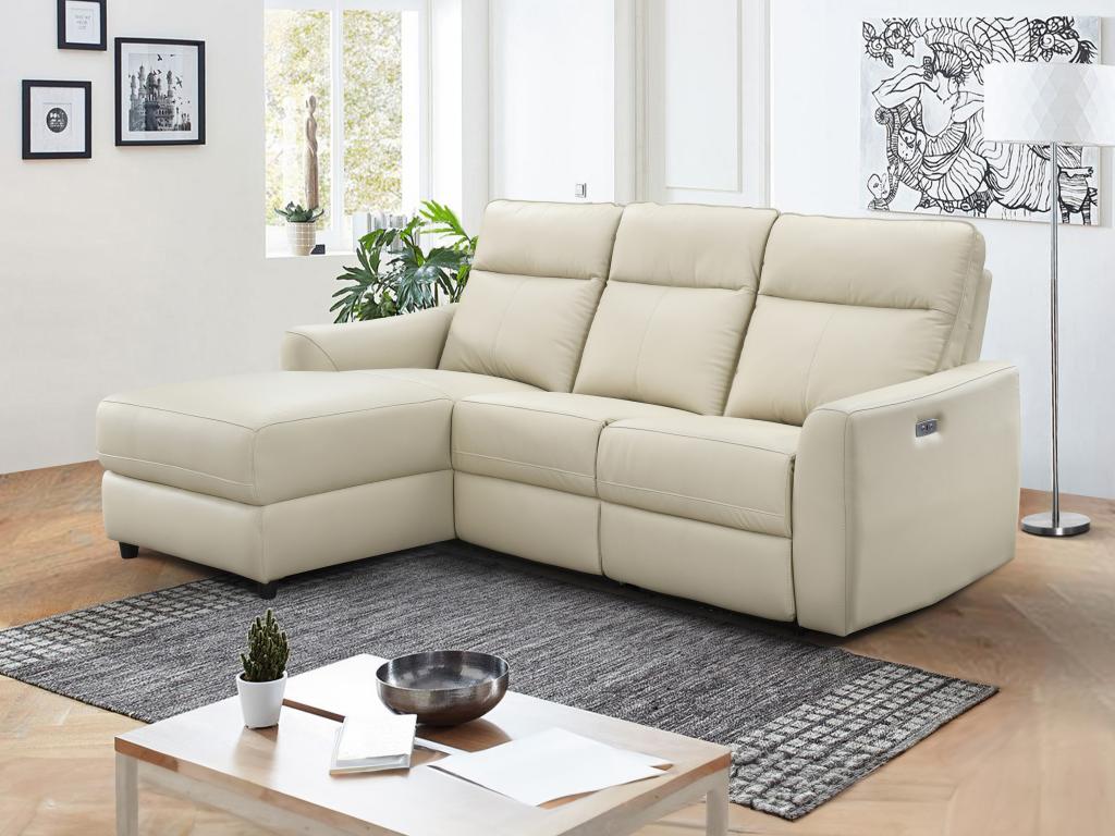 Eckrelaxsofa elektrisch - Ecke links - Leder - Beige - ISPICA günstig online kaufen