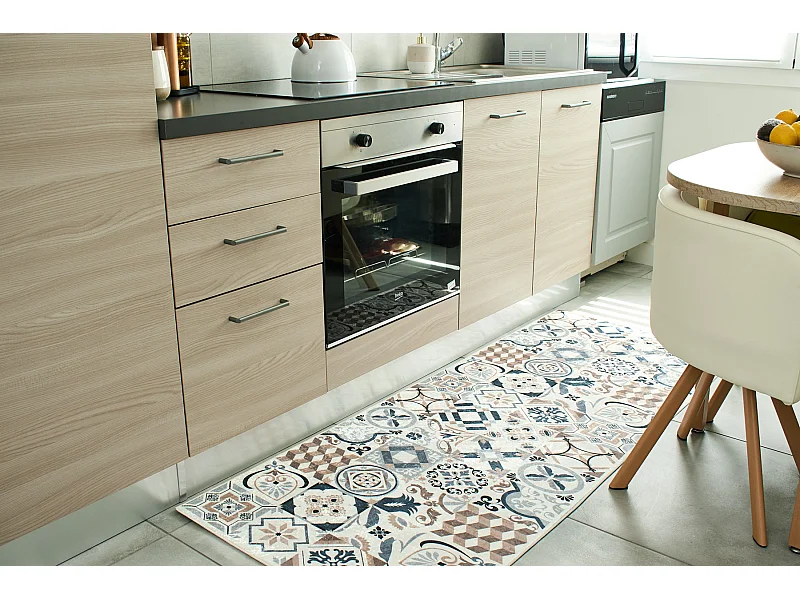 Tapis de cuisine - marron - carreaux de ciment - 80x300cm