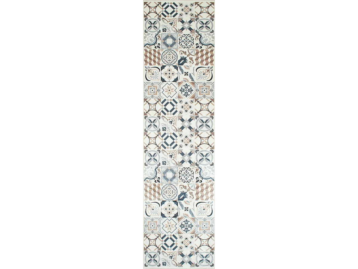 Tapis de cuisine - marron - carreaux de ciment - 80x300cm