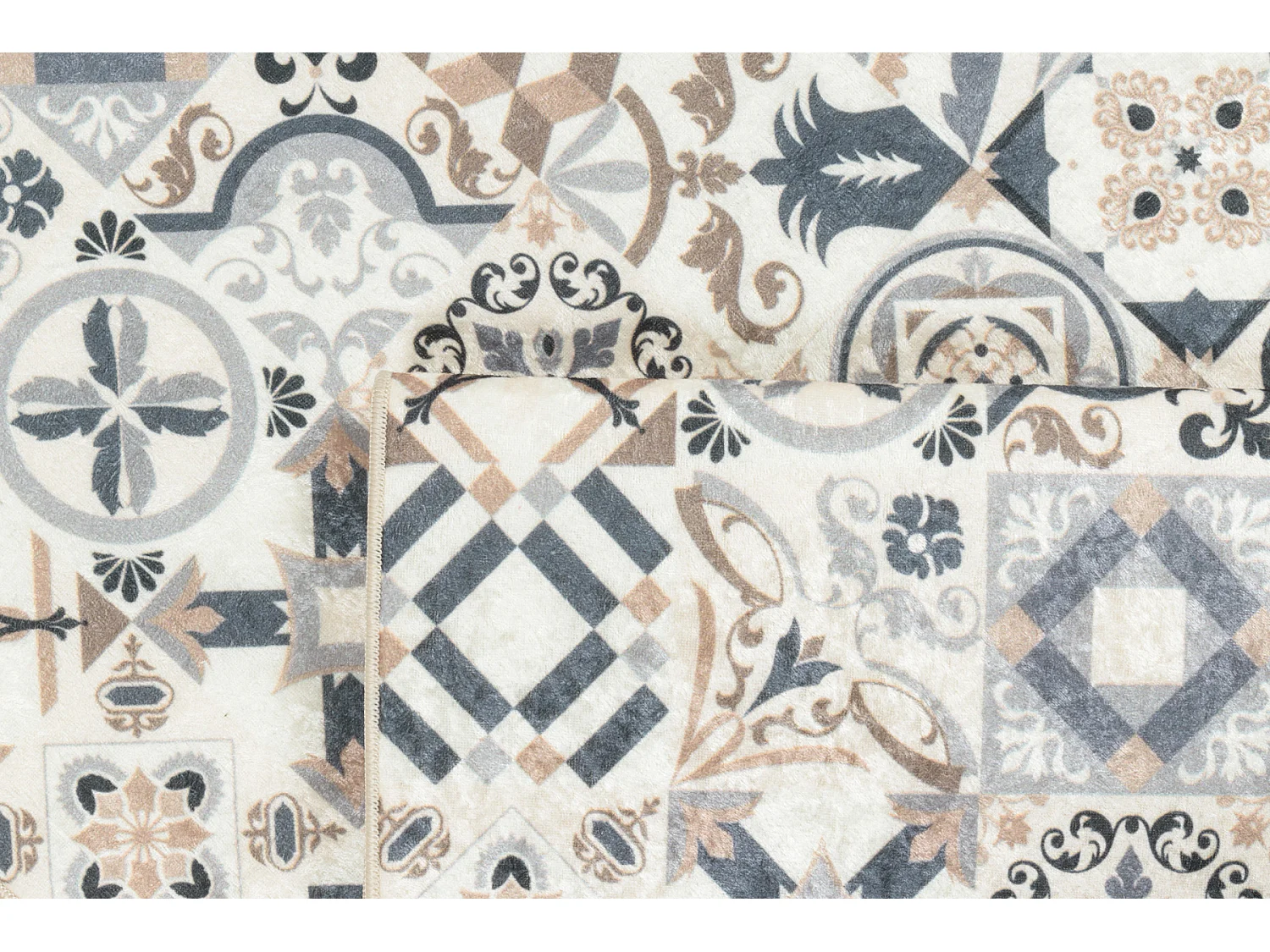 Tapis de cuisine - marron - carreaux de ciment - 80x300cm