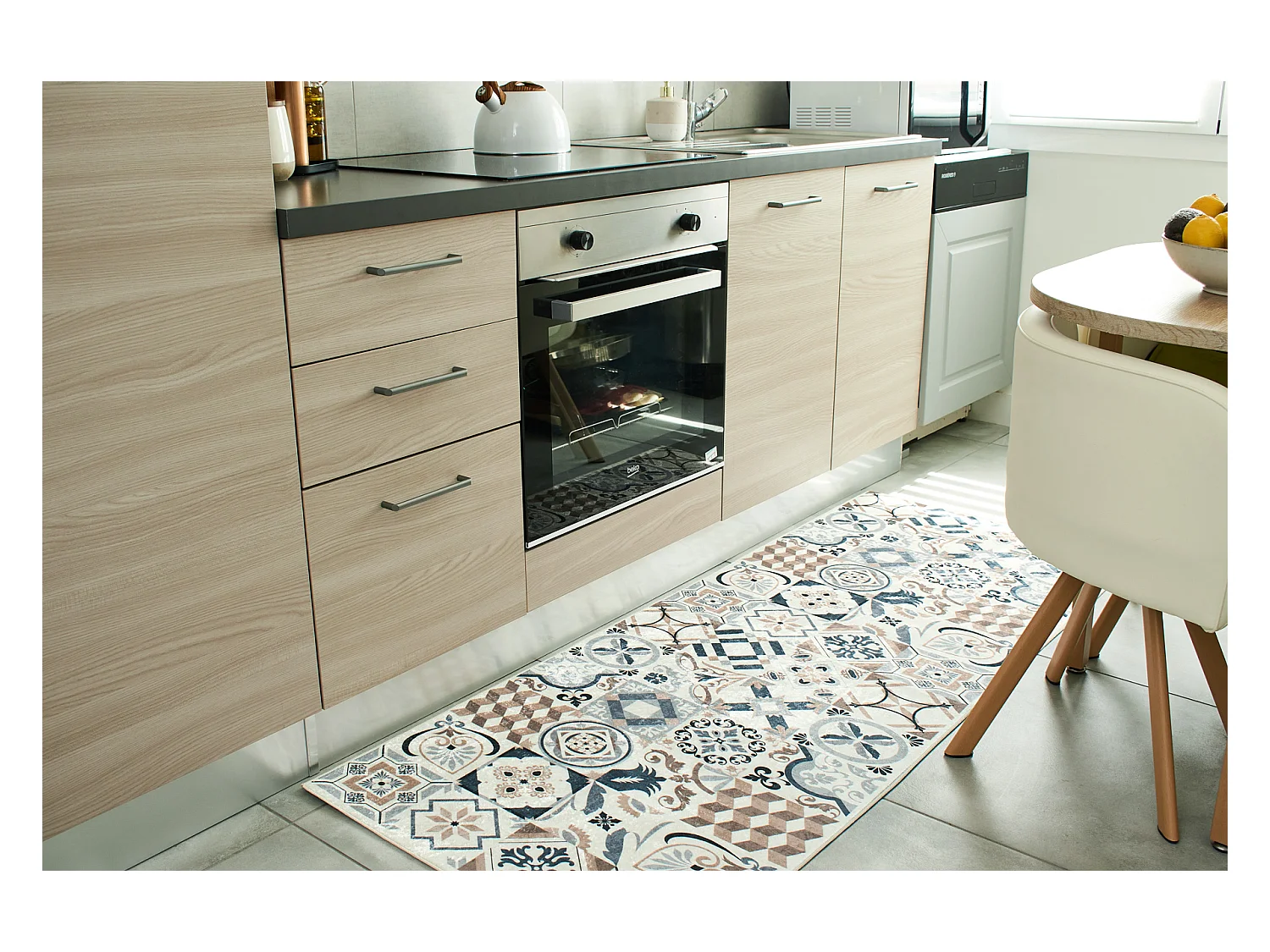 Tapis de cuisine - marron - carreaux de ciment - 80x300cm