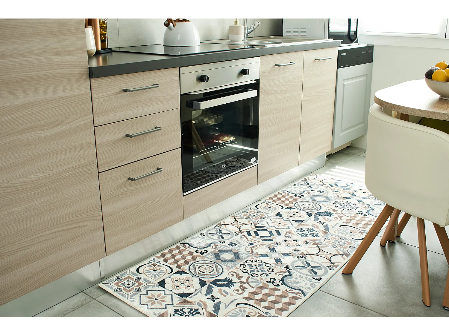 Tapis de cuisine - marron - carreaux de ciment - 80x300cm