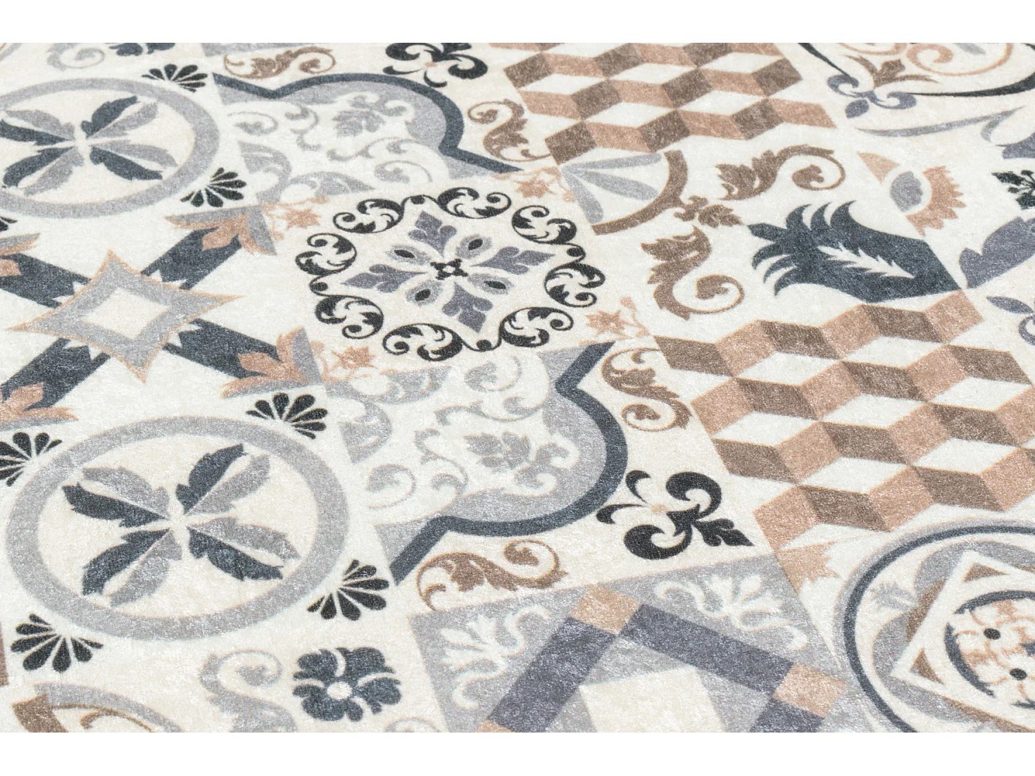 Tapis de cuisine - marron - carreaux de ciment - 80x300cm