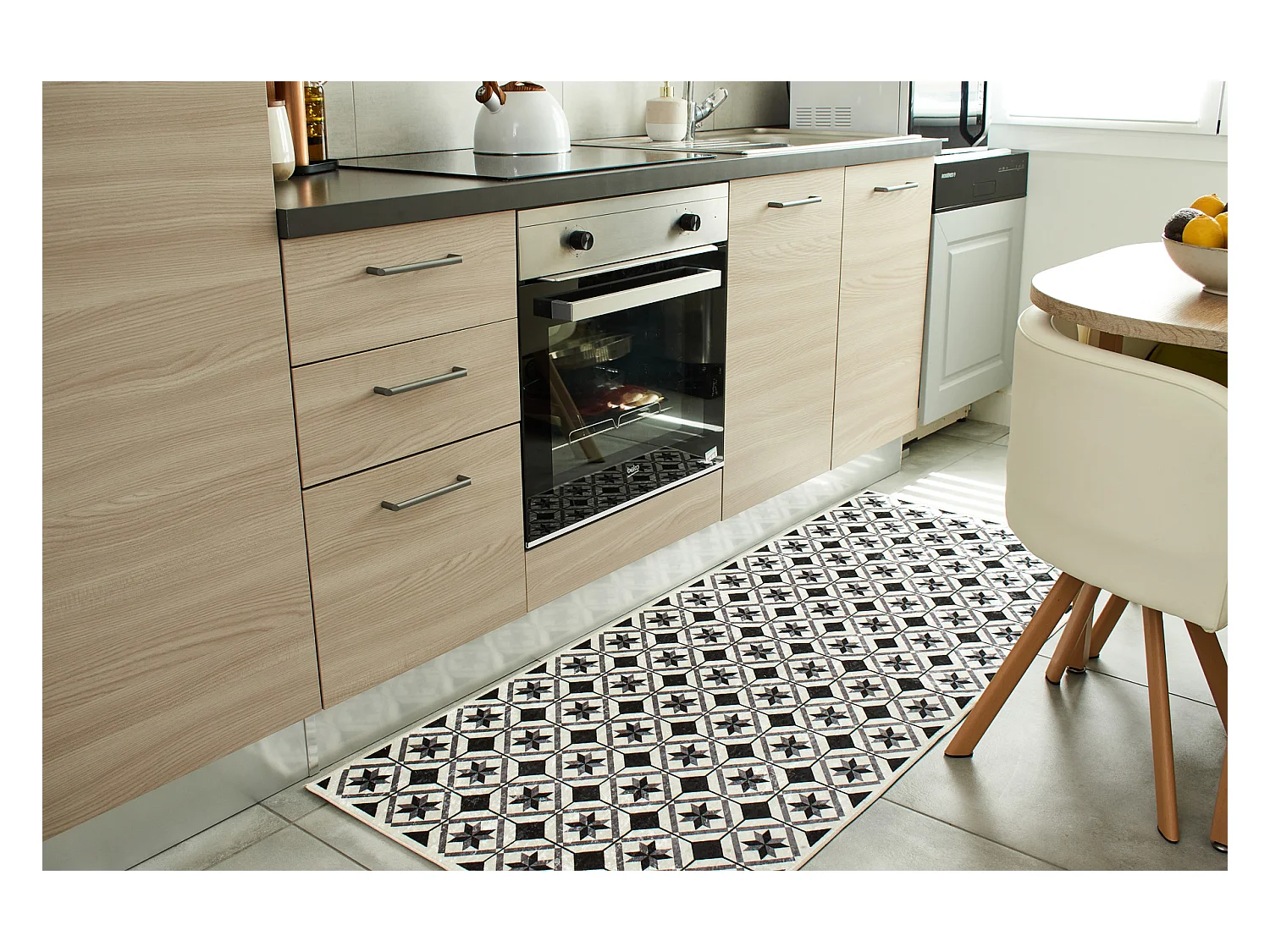 Tapis de cuisine - noir - carreaux de ciment - 80x300cm