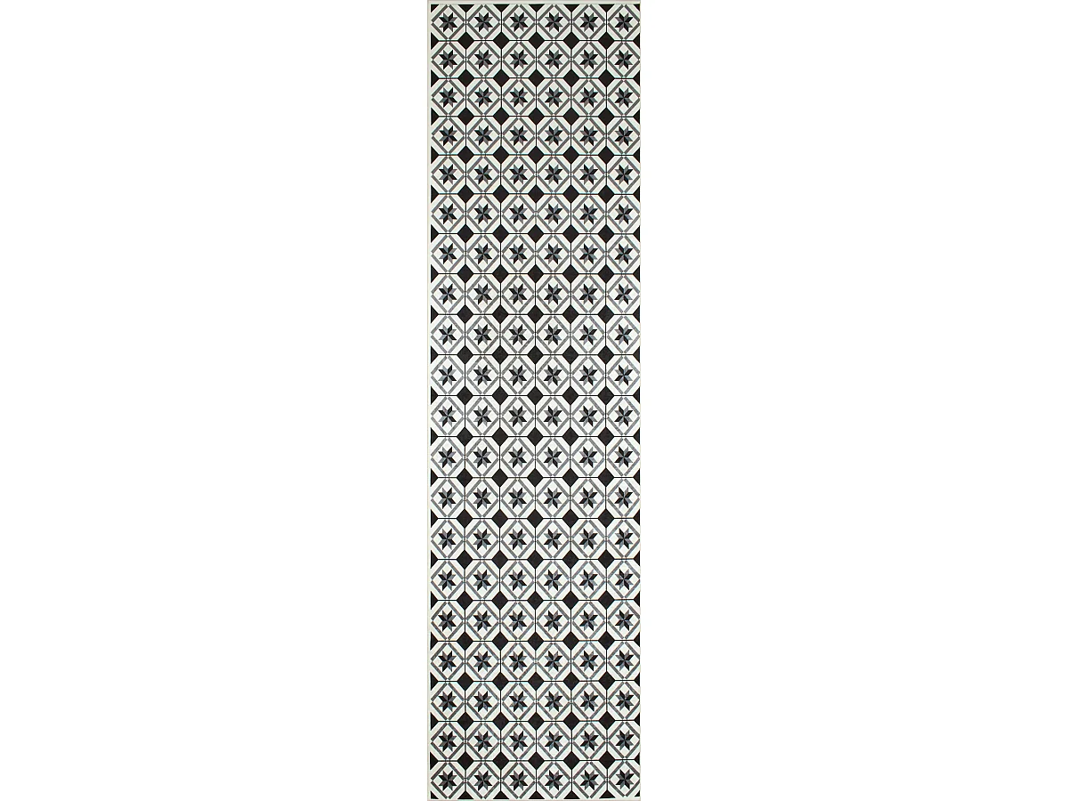 Tapis de cuisine - noir - carreaux de ciment - 80x300cm