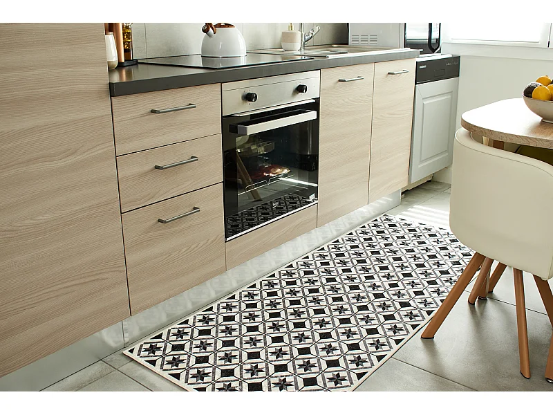 Tapis de cuisine - noir - carreaux de ciment - 80x300cm