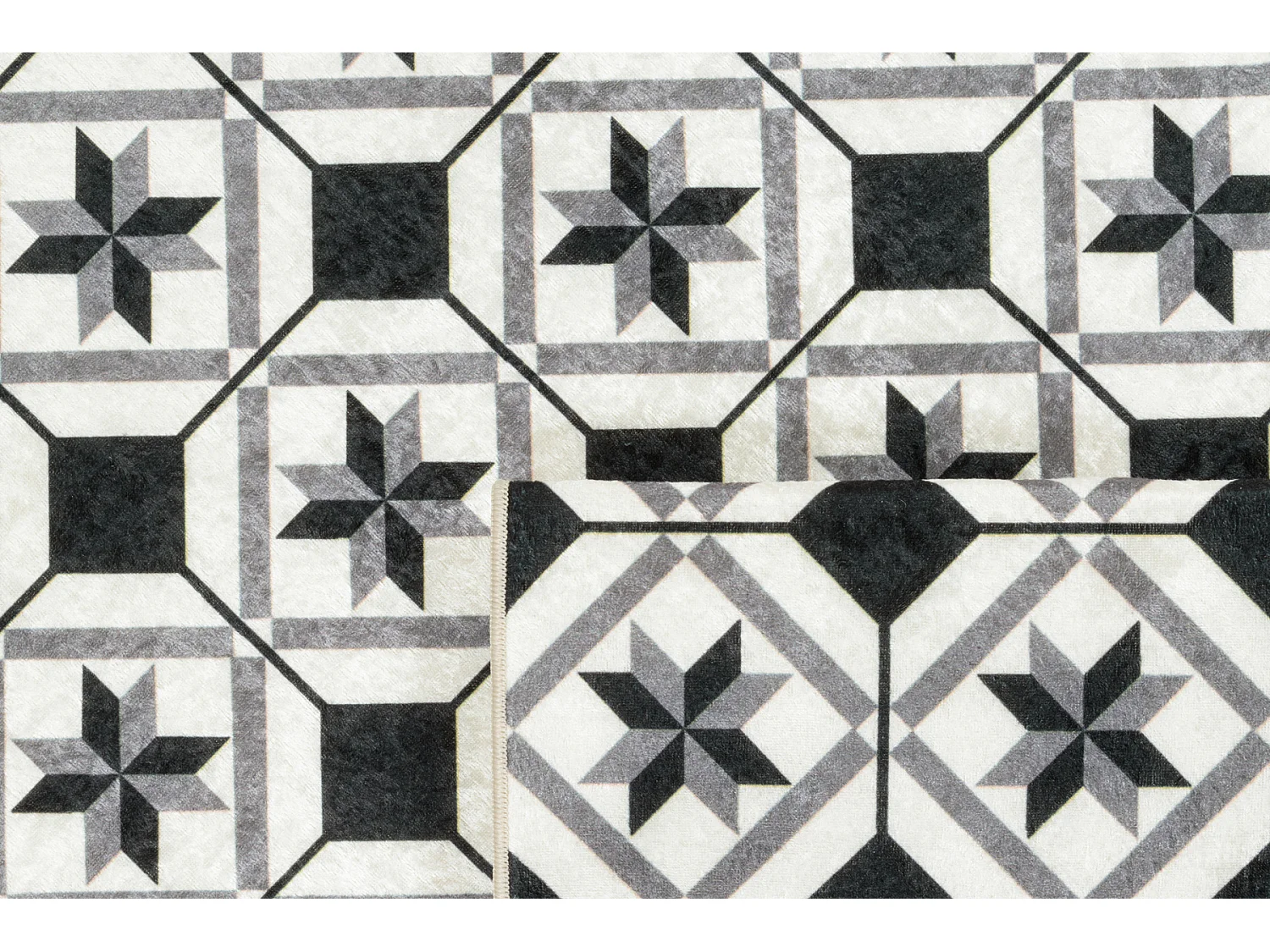 Tapis de cuisine - noir - carreaux de ciment - 50x100cm